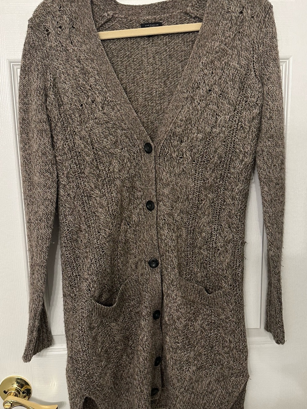 Ann Taylor Brown Marled‎ Long Knit Button-Front Cardigan